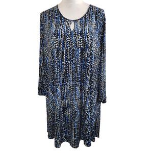 Ulla Popken Black Blue Abstract Print Keyhole‎ Neck Tunic Top Plus Size 4X 28/30